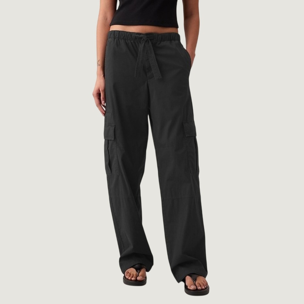 New Gap Cargo Pants Large Black Pull-On Poplin Baggy Cotton Travel Nwt Utility